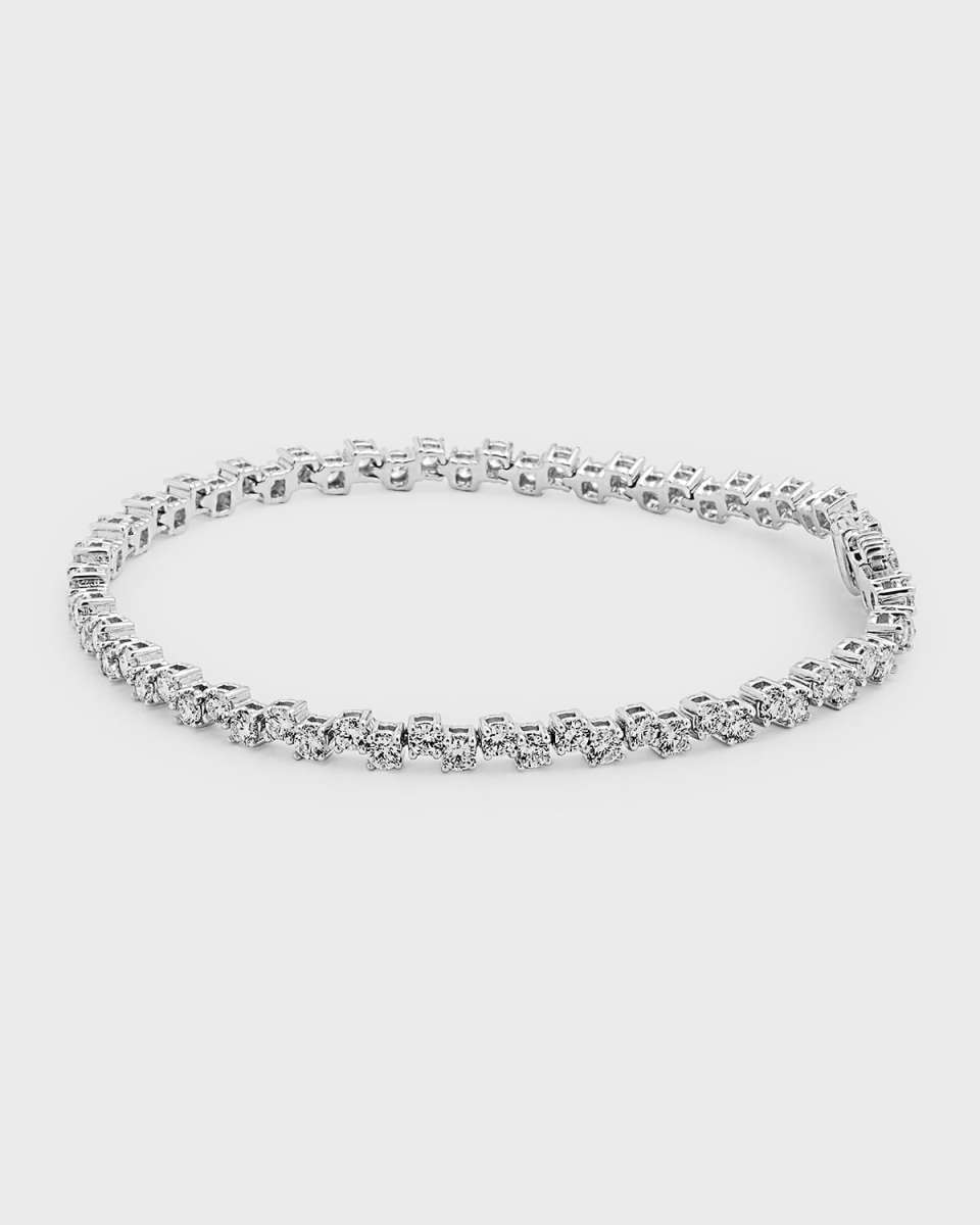 18K White Gold 4-Prong Round Diamond Zigzag Bracelet, 4.20tcw/7"L