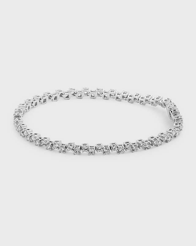 18K White Gold 4-Prong Round Diamond Zigzag Bracelet, 4.20tcw/7"L