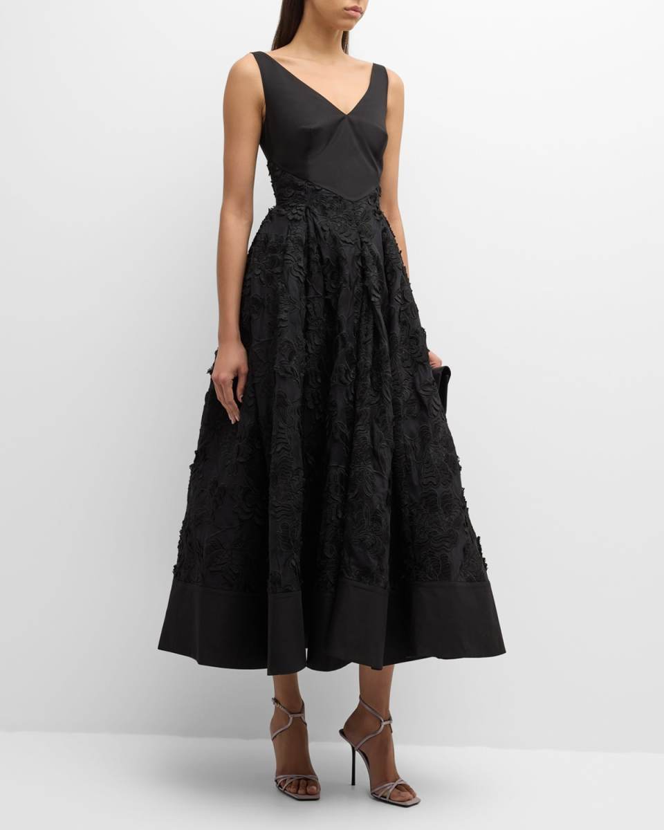 Marianela Floral Embroidered Sleeveless Fit-&-Flare Midi Dress