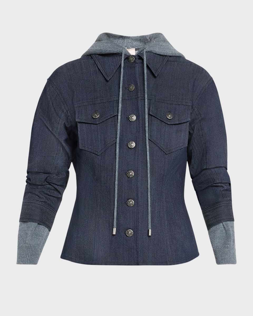 Canyon Hooded Scrunched-Sleeve Denim Jacket