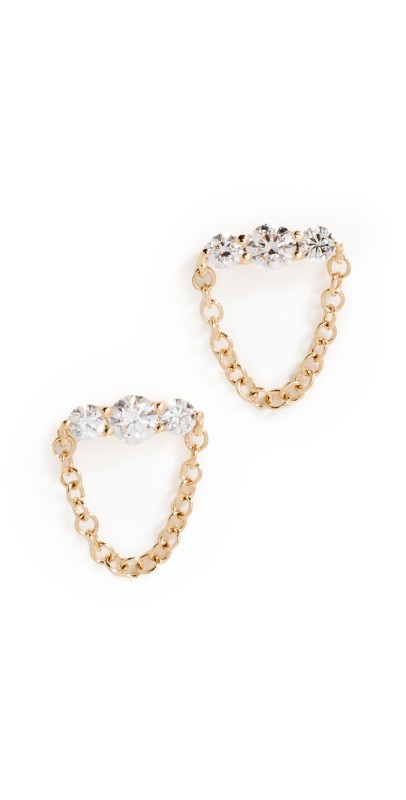 EF Collection 14k Graduated Diamond Bar Chain Stud Earrings Gold