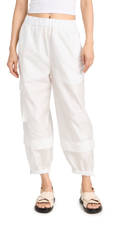 Tibi Crispy Nylon Pull On Joggers White