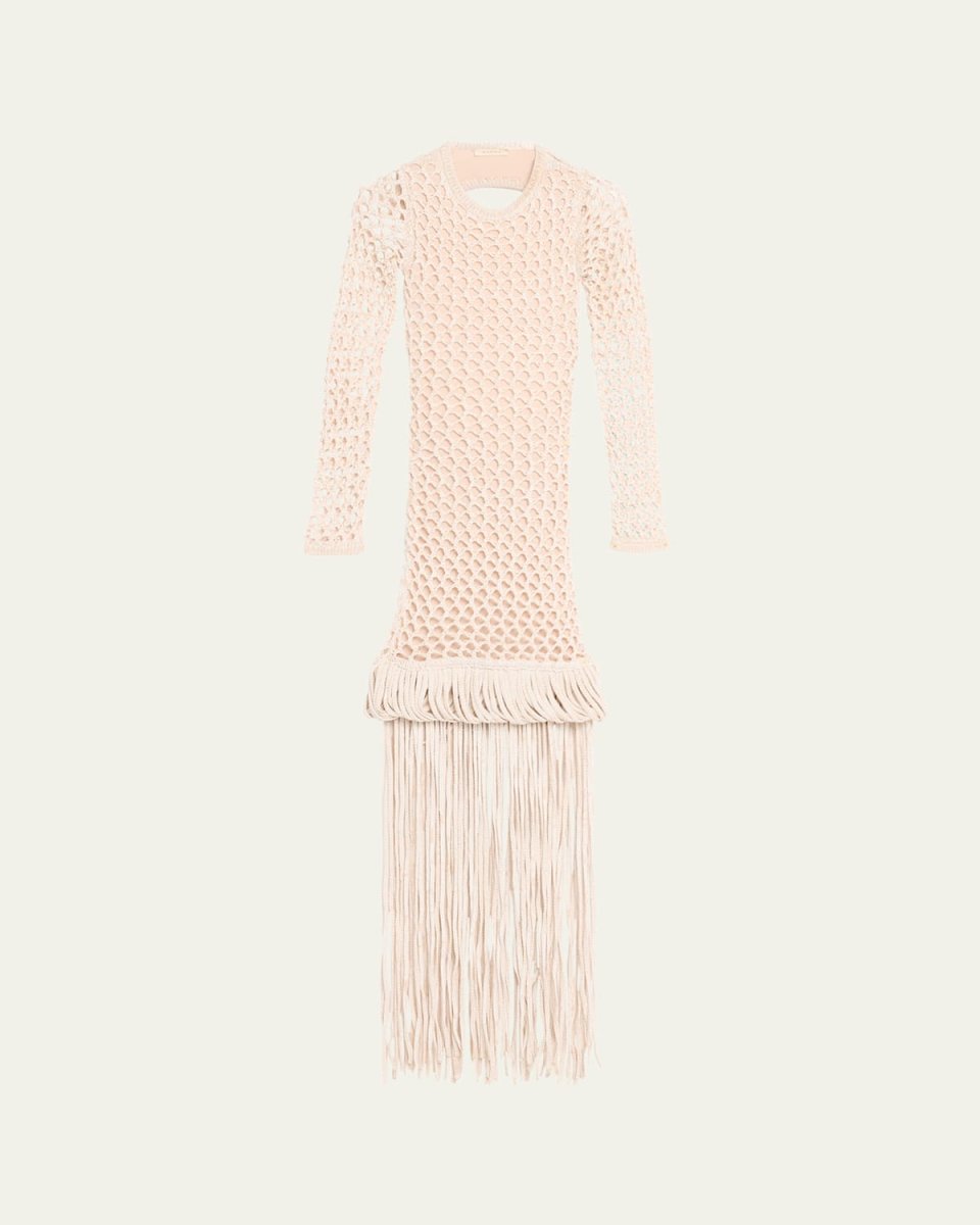Medusa Backless Fringe Knit Maxi Dress
