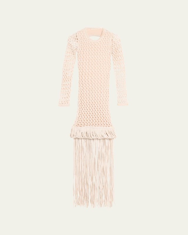 Medusa Backless Fringe Knit Maxi Dress