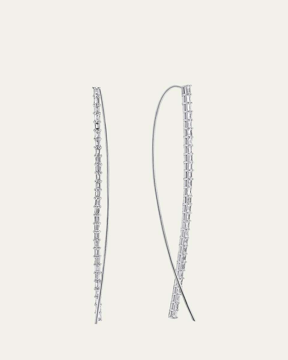 14K Gold Baguette Diamond Narrow Upside-Down Threader Hoop Earrings