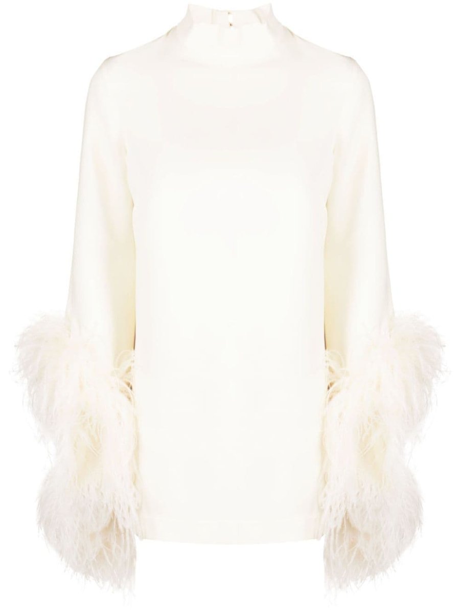 feather-trim cuffs mini dress