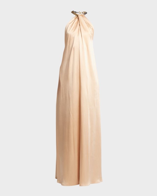 Chain Halter Neck Satin Gown