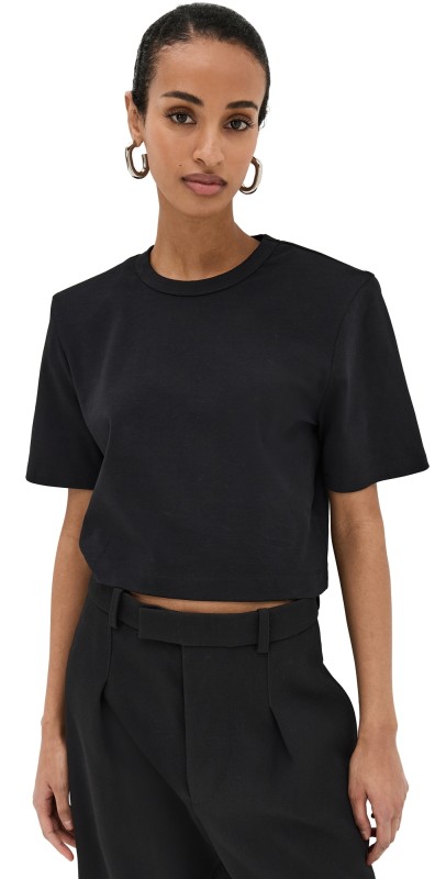 WARDROBE. NYC Crop Shoulder Pad T-Shirt Khaki