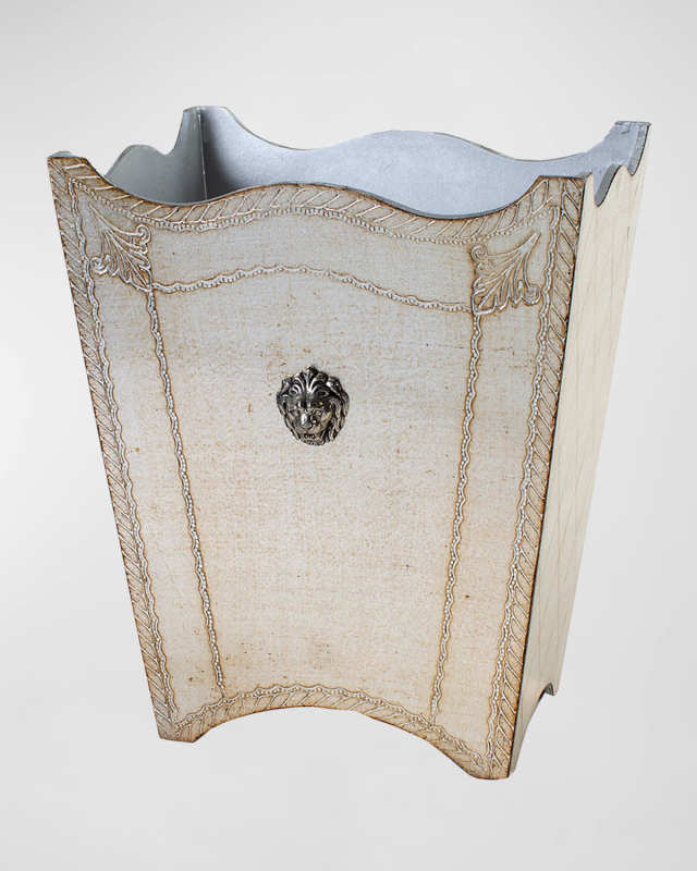 Florentino Leone Wooden Wastebasket, Antique Silver