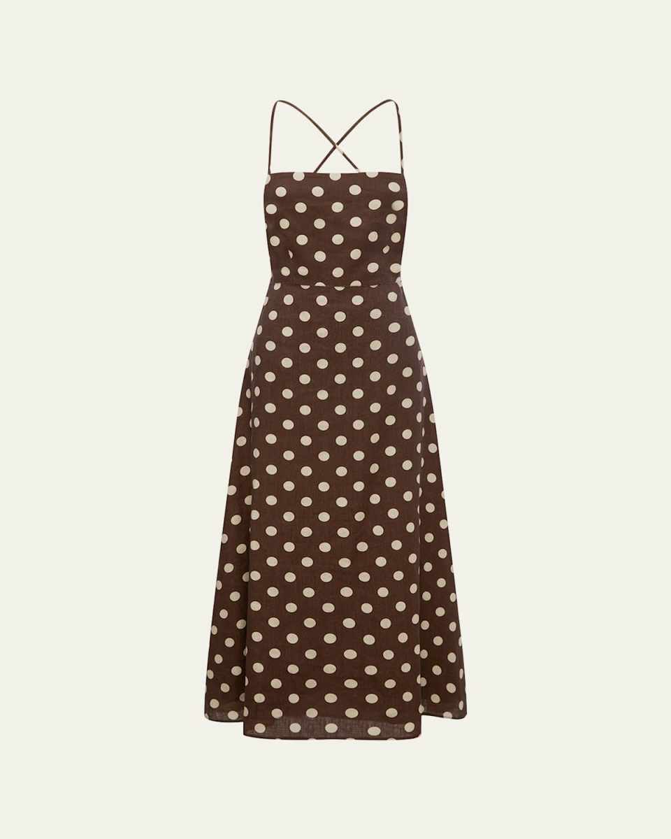 Lori Dotted Linen Open-Back Midi Dress