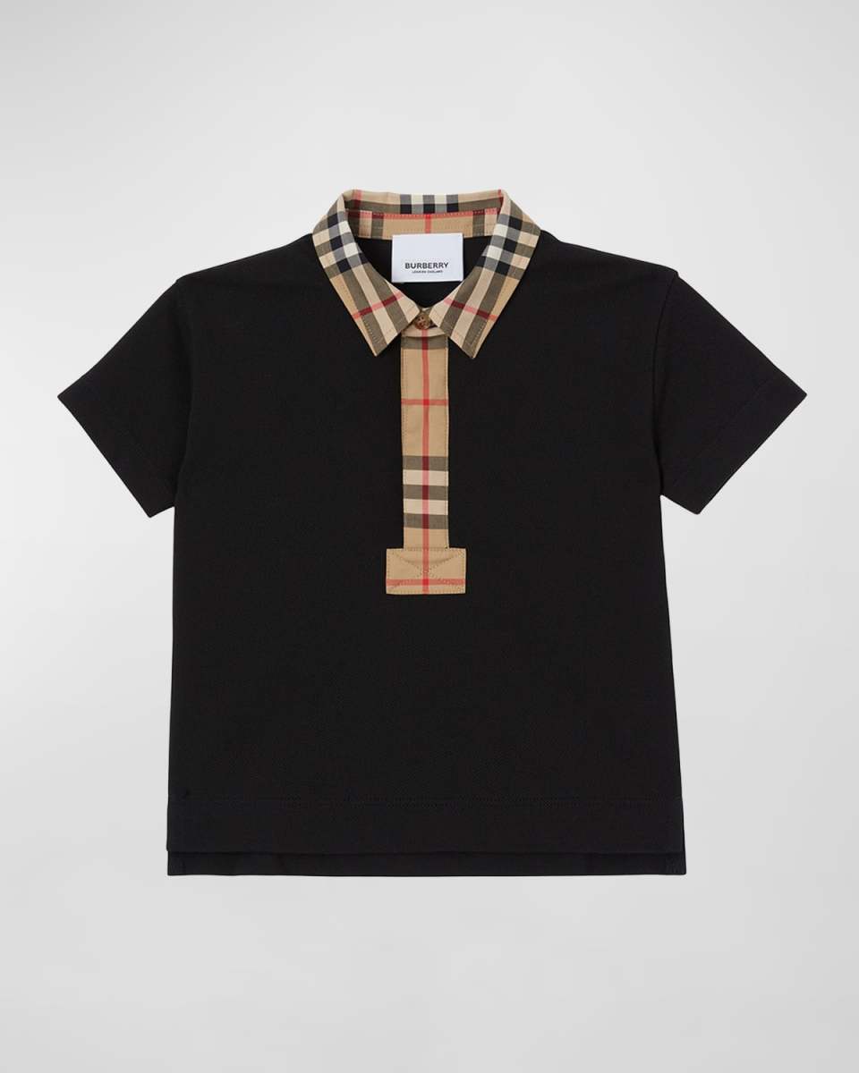 Boy's Johane Micro Check Polo Shirt, Size 6M-2