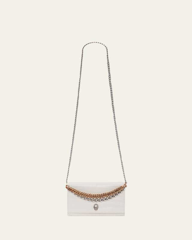 Small Skull Croc-Embossed Chain Shoulder Bag