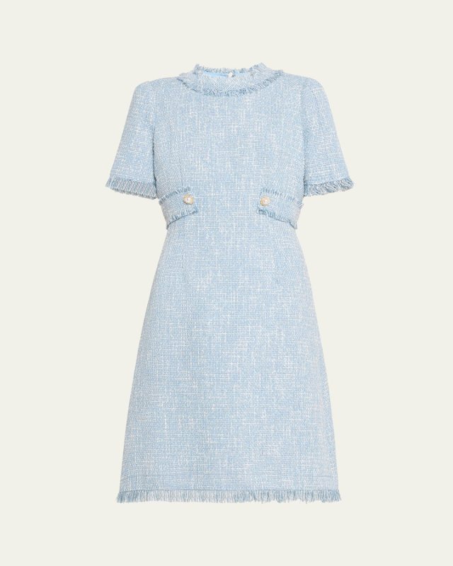 Fringe-Trim Boucle Tweed Dress