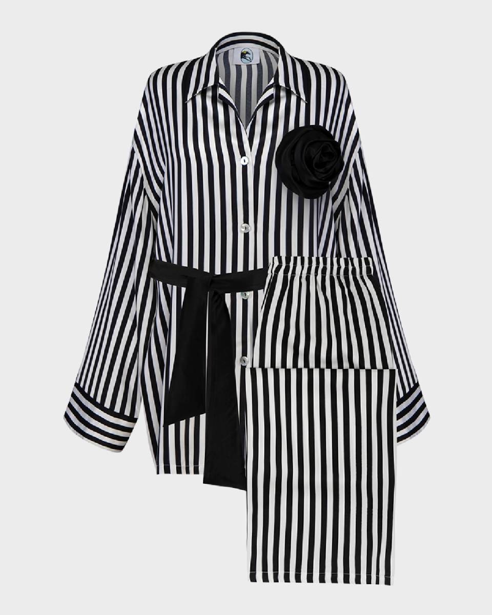 The Rose Oversized Striped Satin Pajama Set
