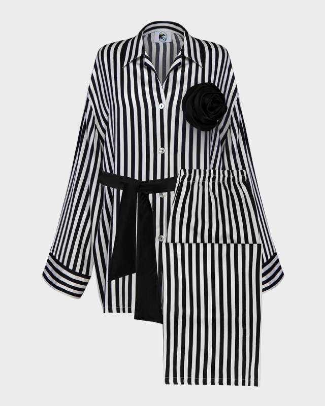 The Rose Oversized Striped Satin Pajama Set