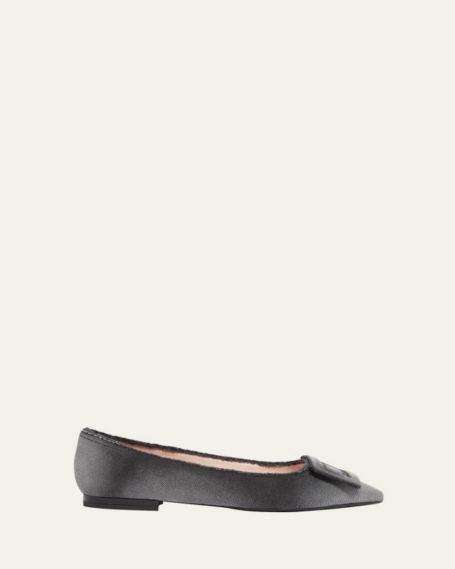 Gommettine Denim Buckle Ballerina Flats