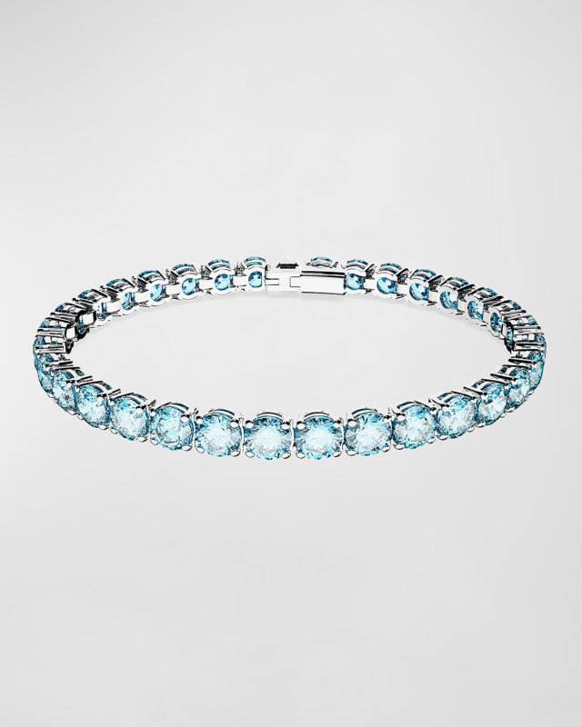 Matrix Rhodium-Plated Round-Cut Blue Crystal Tennis Bracelet