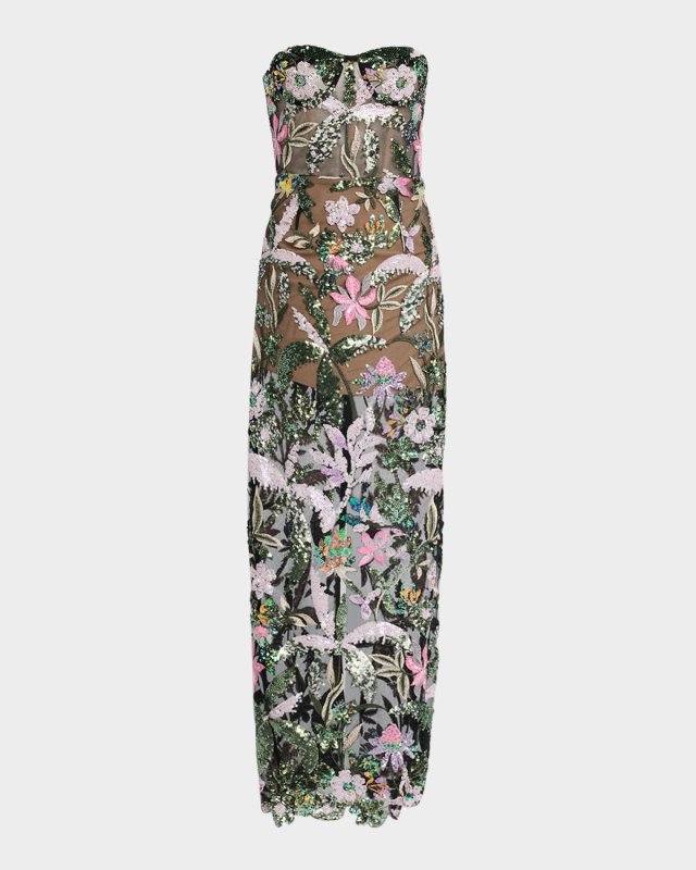 Dahlia Leoni Strapless Sequin Embroidered Gown