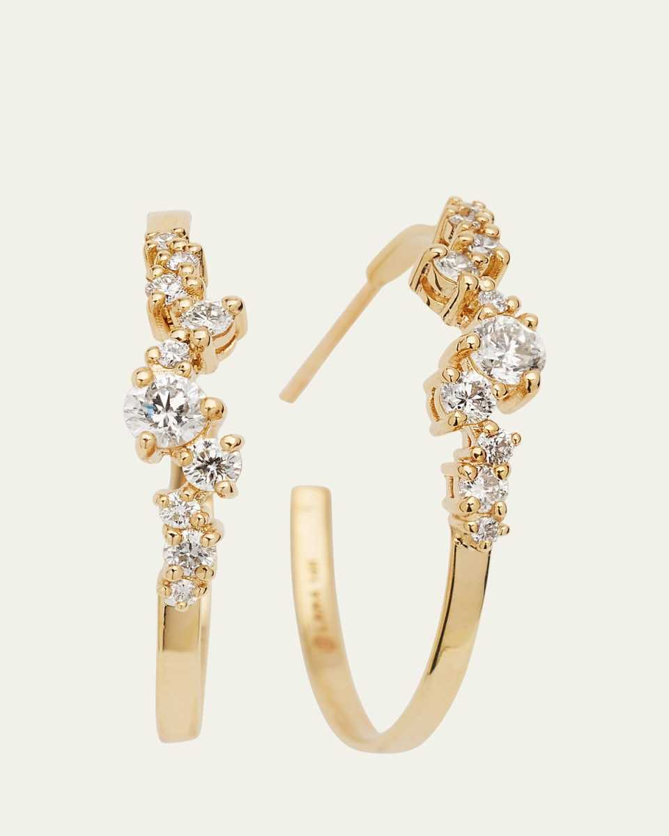 Flat Diamond Cluster Solo Hoop Earrings, 22mm