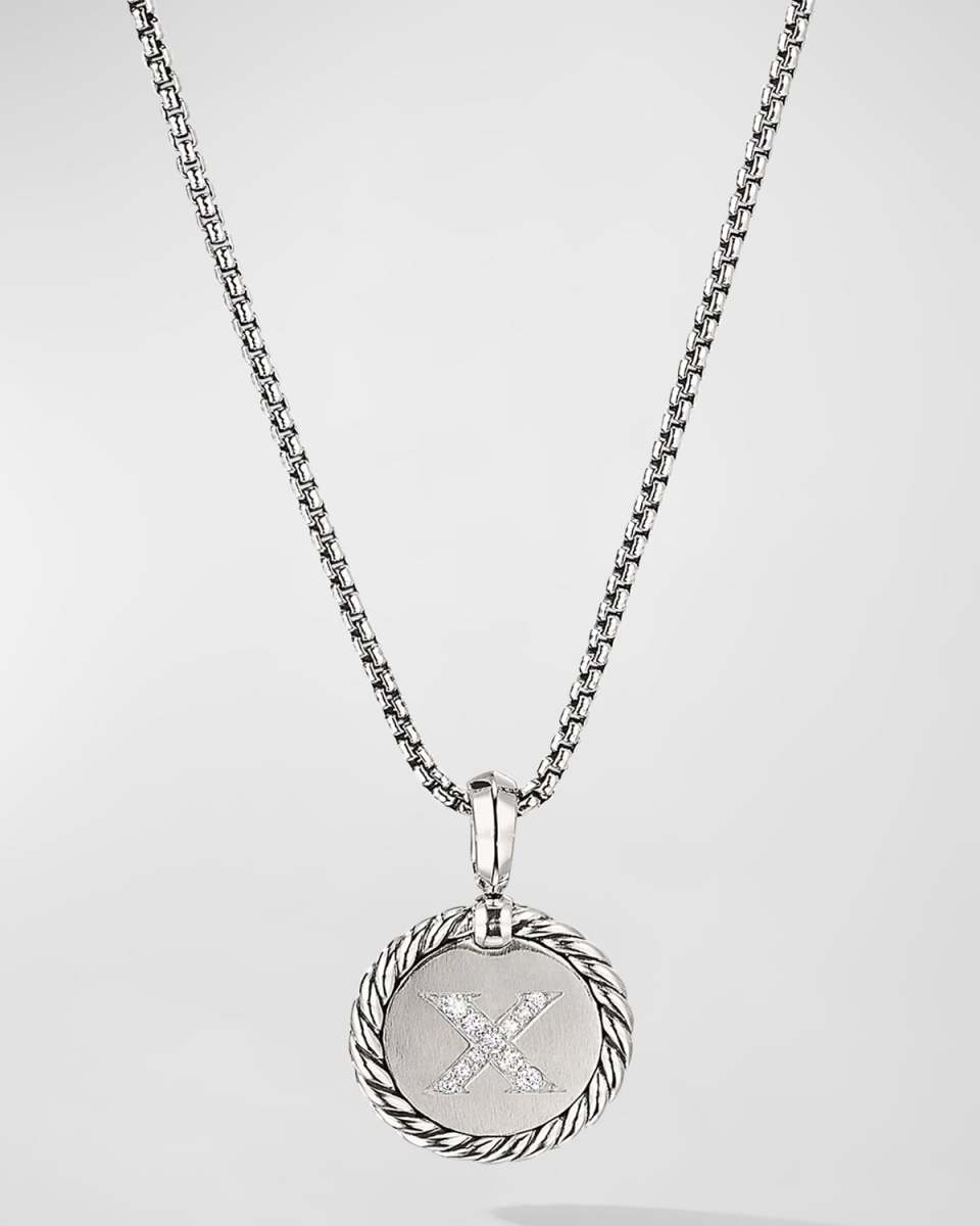 18mm Initial Cable Collectibles Charm Necklace with Diamonds in Silver