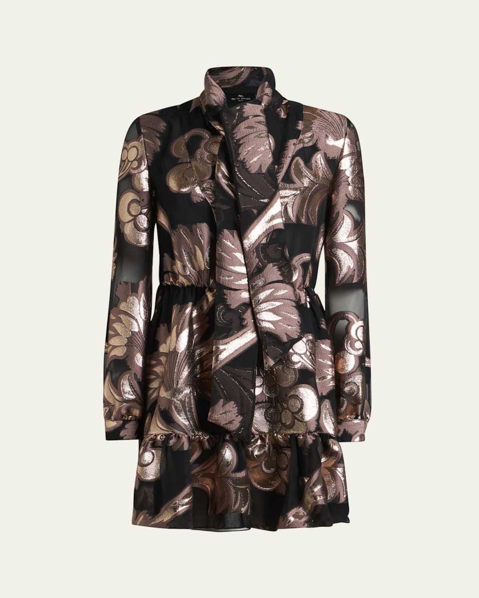 Jacquard Tie-Neck Mini Dress