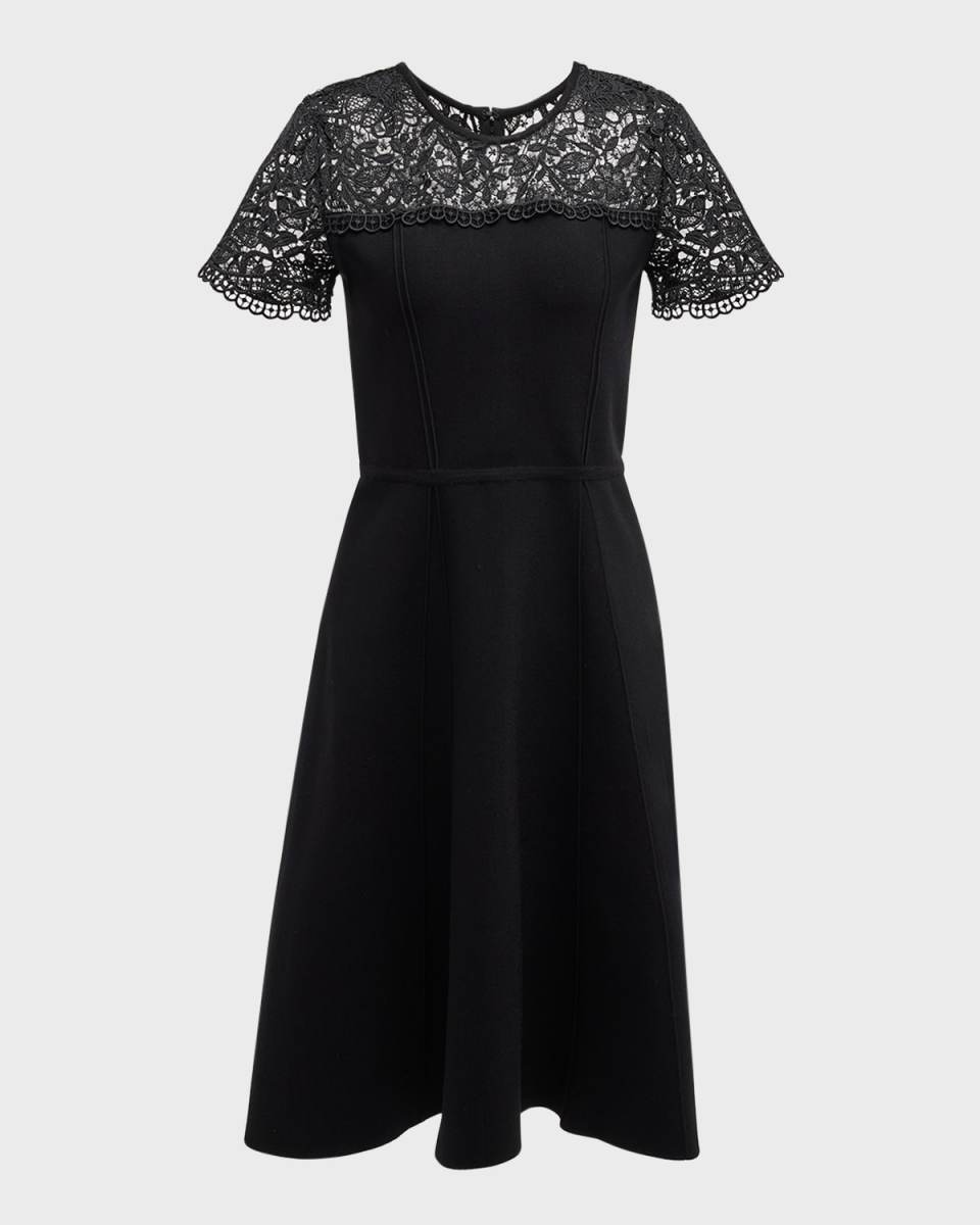 Knit Midi Dress with Lace Inset Detai