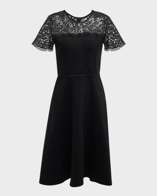 Knit Midi Dress with Lace Inset Detai