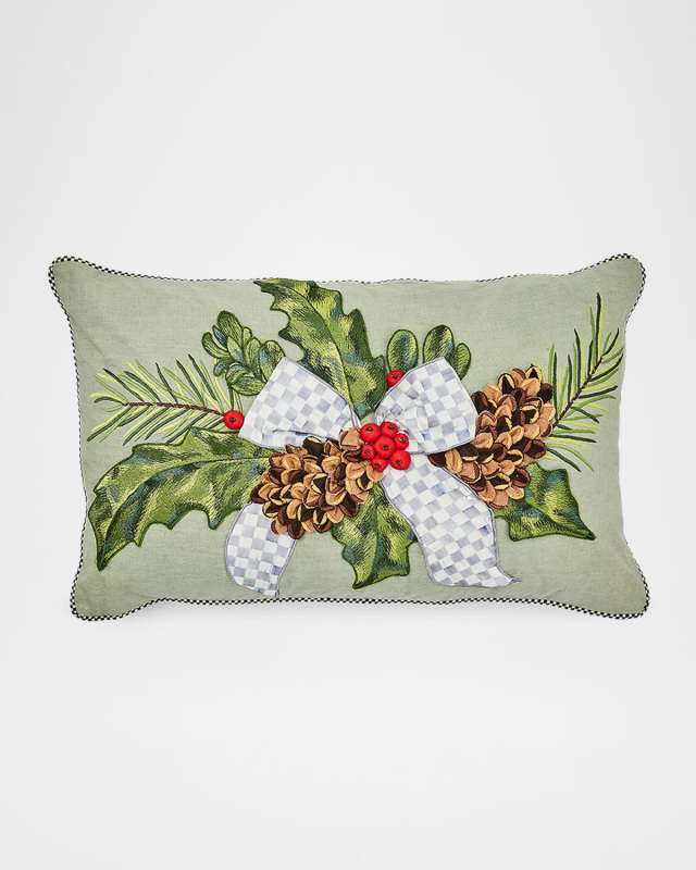 Farmhouse Holly Holiday Lumbar Pillow, 16" x 26"