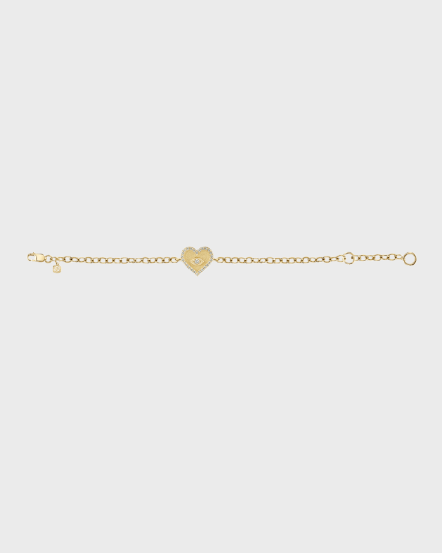 14k Yellow Gold & Diamonds Heart Chain Bracelet