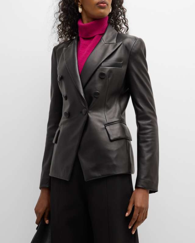 Double-Breasted Nappa Leather Blazer