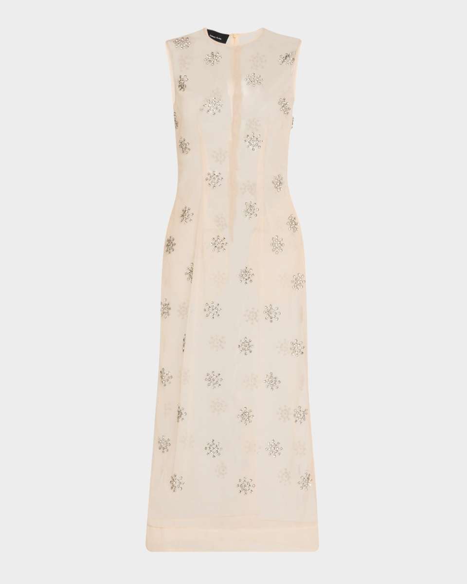 Crystal Sleeveless Sheer Midi Dress