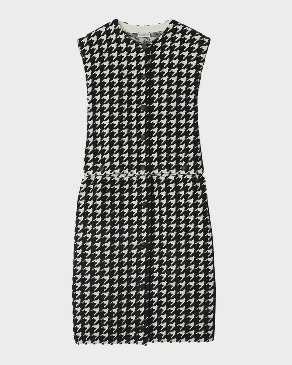 Houndstooth Button Sleeveless Dress