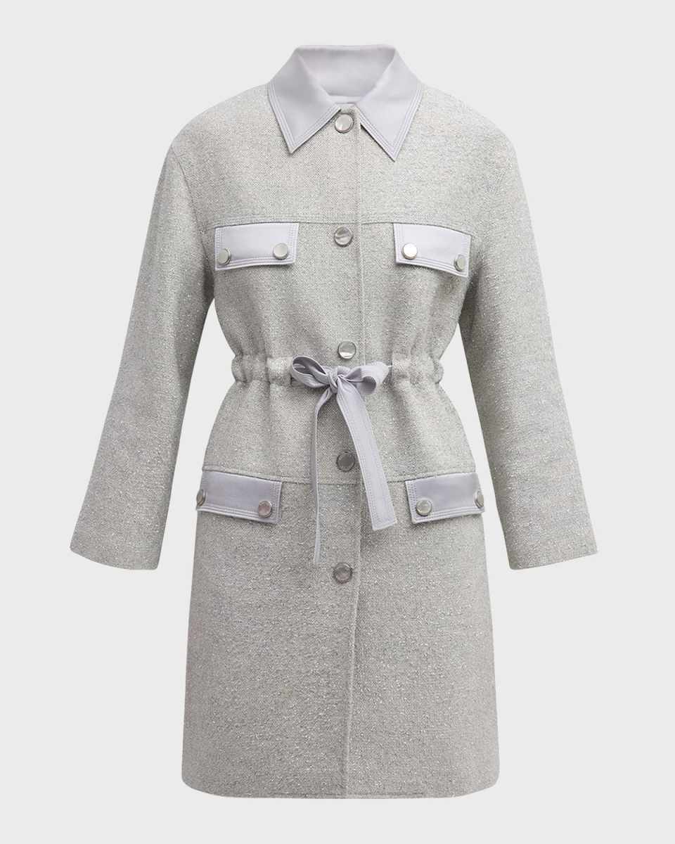 Satin-Trim Metallic Tweed Jacket