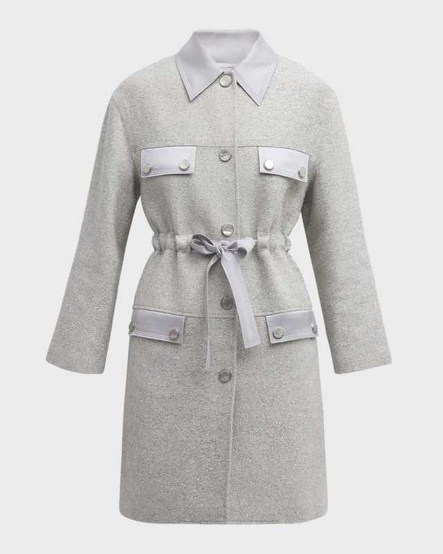 Satin-Trim Metallic Tweed Jacket