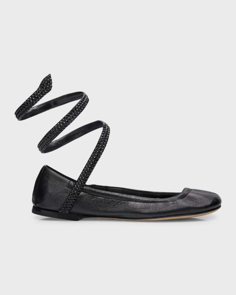 Lambskin Strass Snake-Wrap Ballerina Flats
