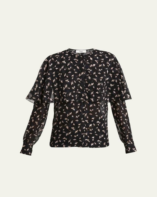 Overlay Ginko Hommage Print on Dots Silk Blouse