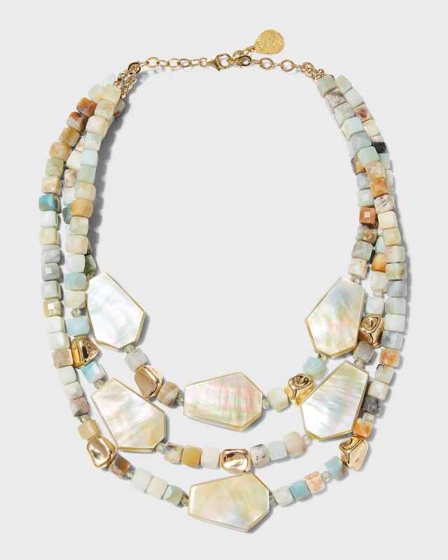 Aquamarine and Mother-of-Pearl Multi-Strand Necklace