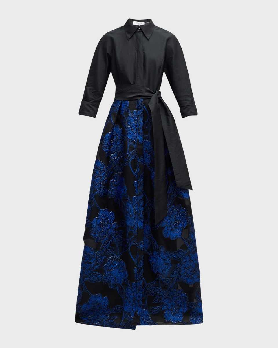 Taffeta & Organza Jacquard Shirt Gown