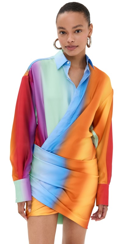 Monse Rainbow Blur Wrapped Shirt Dress Multi