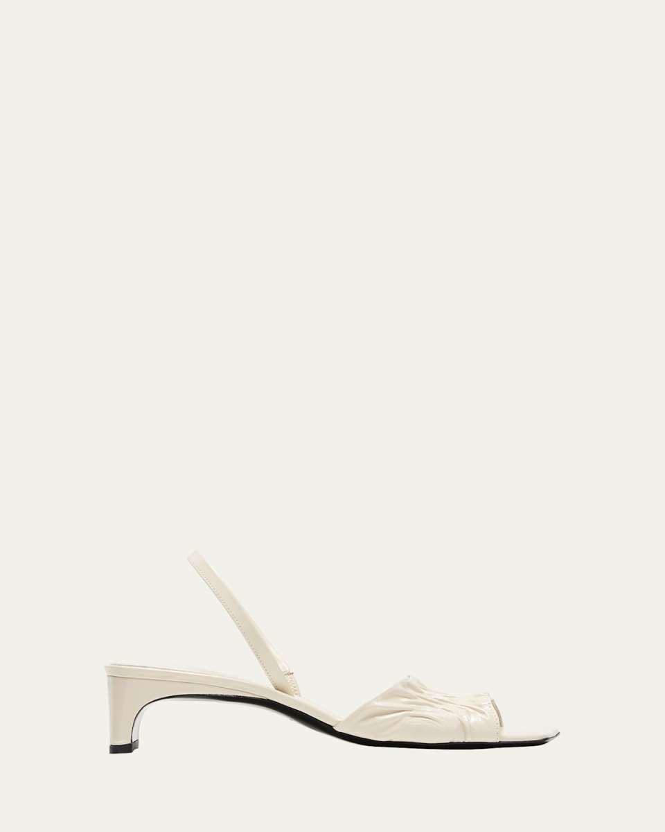 Gathered Patent Scoop-Heel Sandals
