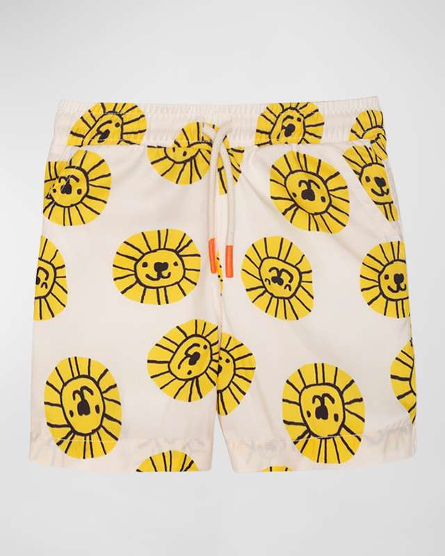 Boy's Lion-Print Swim Trunk, Size 3M-24M