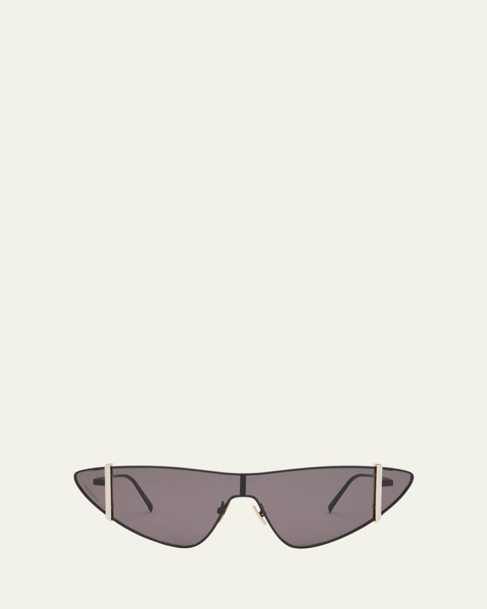 Sleek Metal Cat-Eye Shield Sunglasses With Golden Accents