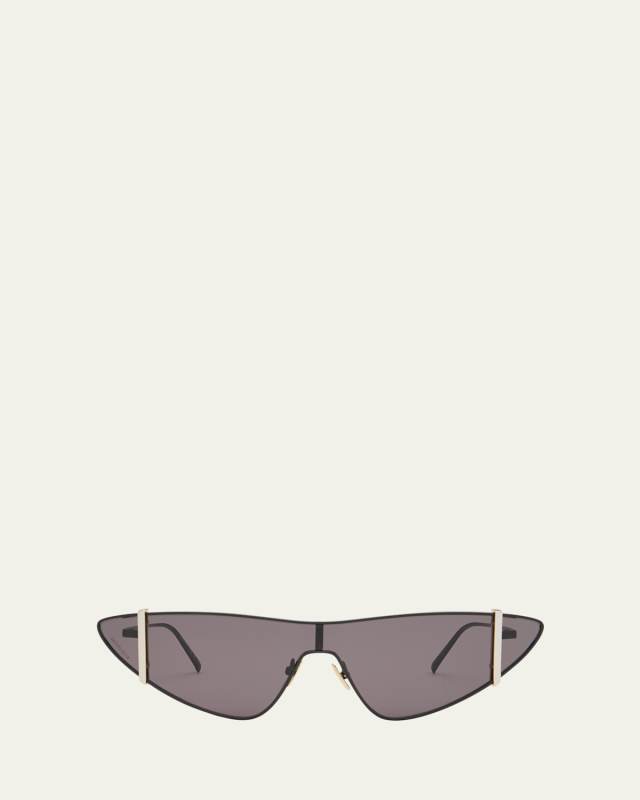 Sleek Metal Cat-Eye Shield Sunglasses With Golden Accents