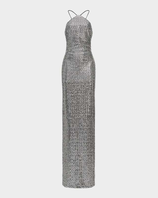 Yeva Crystal Sequin Column Gown
