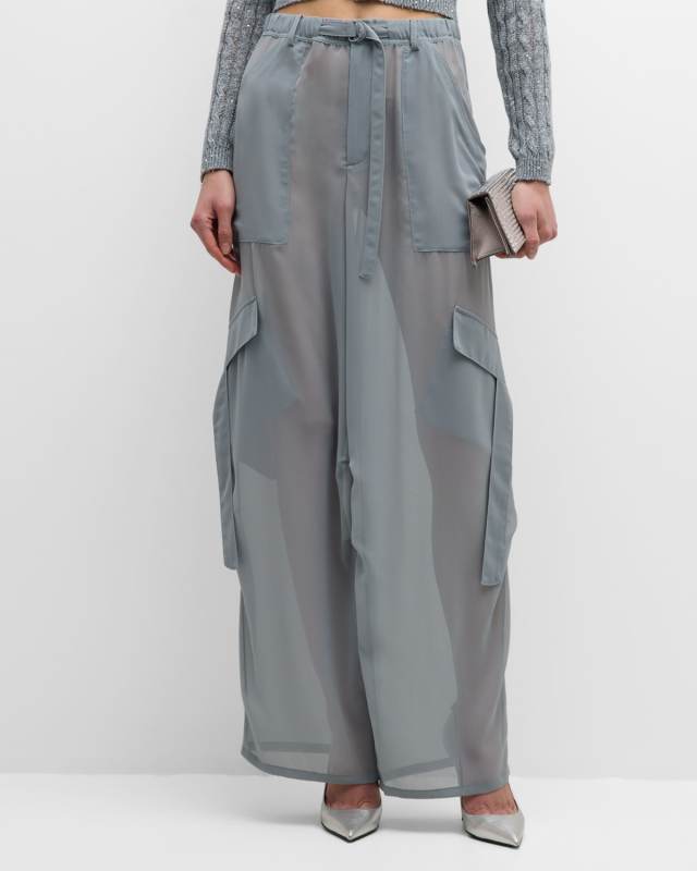 Belted Sheer Georgette Cargo Pants