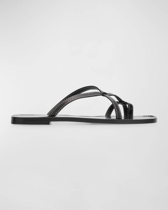Link Leather Toe-Loop Slide Sandals