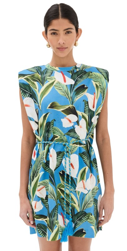 FARM Rio Anthurium Garden Blue Mini T-Shirt Dress Anthurium Garden Blue