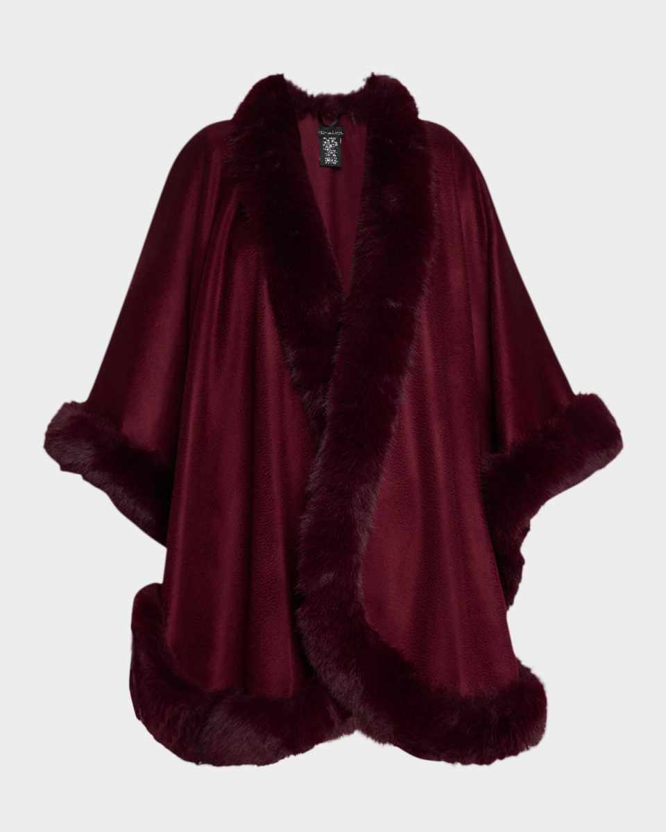 Cashmere Cape With Faux Fur Trim