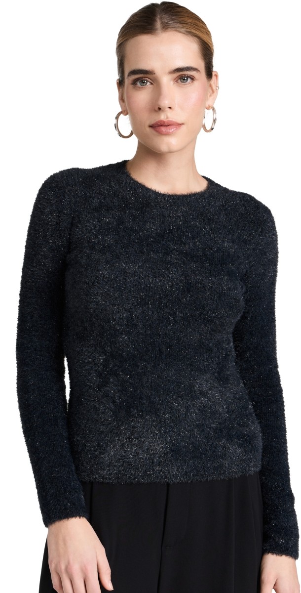 Vince Metallic Soft Eyelash Pullover Obsidian/Black