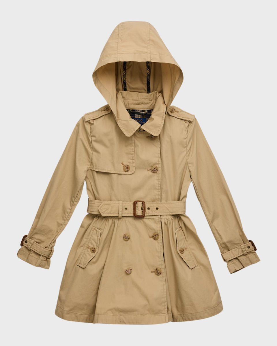Girl's Hooded Slim Fit Trench Coat, Size 2-